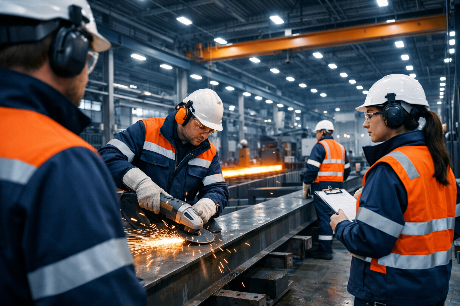 Industrial workplace with protective workwear